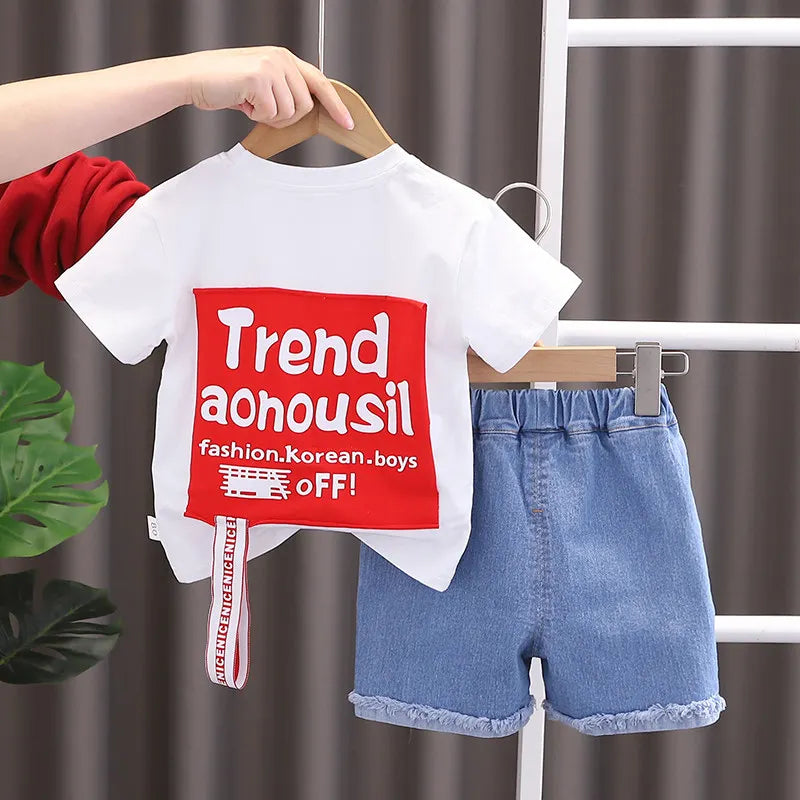 New Baby Summer Clothing Toddler Children Boy Short Sleeve Causal Letter T-shirt Pants Fashion Infant Clothes 2pcs/Set Tracksuit