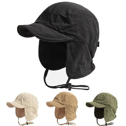 Japanese Retro Bomber Hat Solid Color Windproof Velvet Pilot Hat Ear Protection Lei Feng Hat Keep Warm