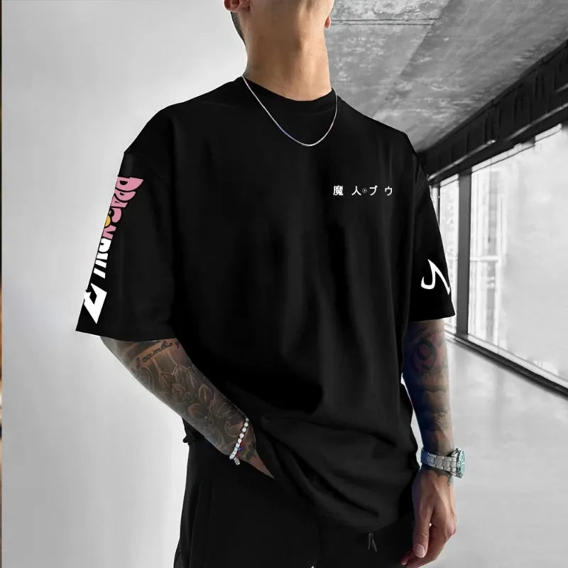 Dragon Ball Men's T-Shirt Majin Buu Japanese Anime Summer Boy Children's Short Sleeve Trend Oversize Versatile Parent-Child Wear