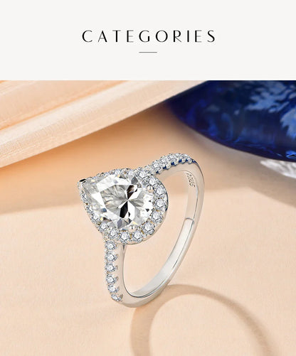 Bague ATTAGEMS en moissanite de luxe, taille poire, 2,0 carats, couleur D, VVS1, en argent sterling 925 véritable pour femme, cadeau de fiançailles ou de mariage