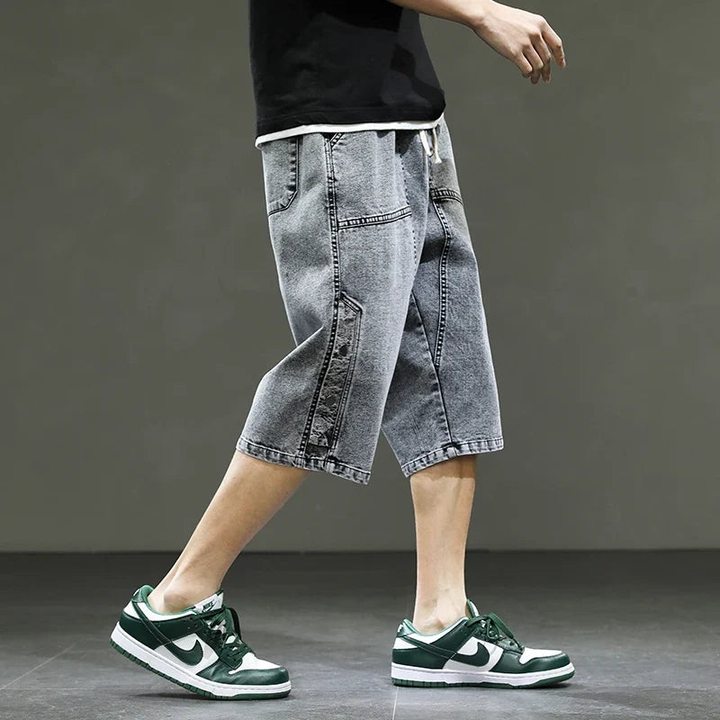 Korean Style Summer Men's Black Wide Leg Denim Shorts New Fashion Casual Baggy Short Jeans Male Plus Size 6XL 8XL YBR602