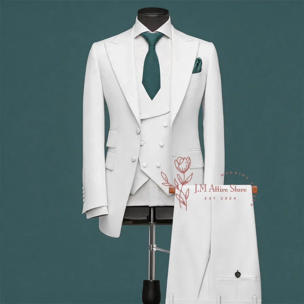 Light Green Men’s Suit Slim Fit Peak Lapel Jacket Double Breasted Vest Pants Wedding Formal 3 Piece Party Set For Groomsmen