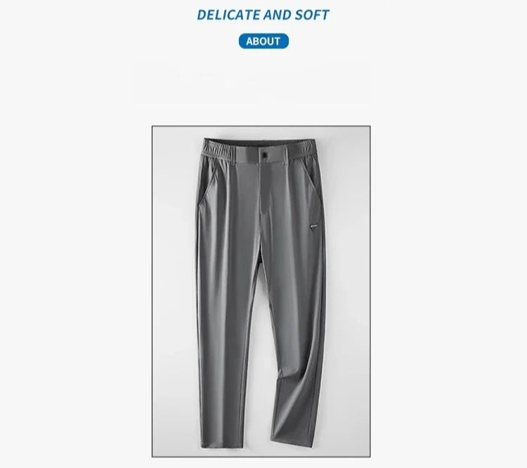 Korean Street Summer Y2K Men's Ice Silk Casual Pants All Match Elastic Sweatpants Office Business Fashion Straight Suit Trousers