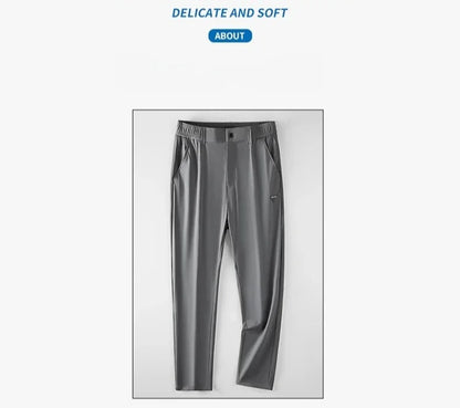 Korean Street Summer Y2K Men's Ice Silk Casual Pants All Match Elastic Sweatpants Office Business Fashion Straight Suit Trousers