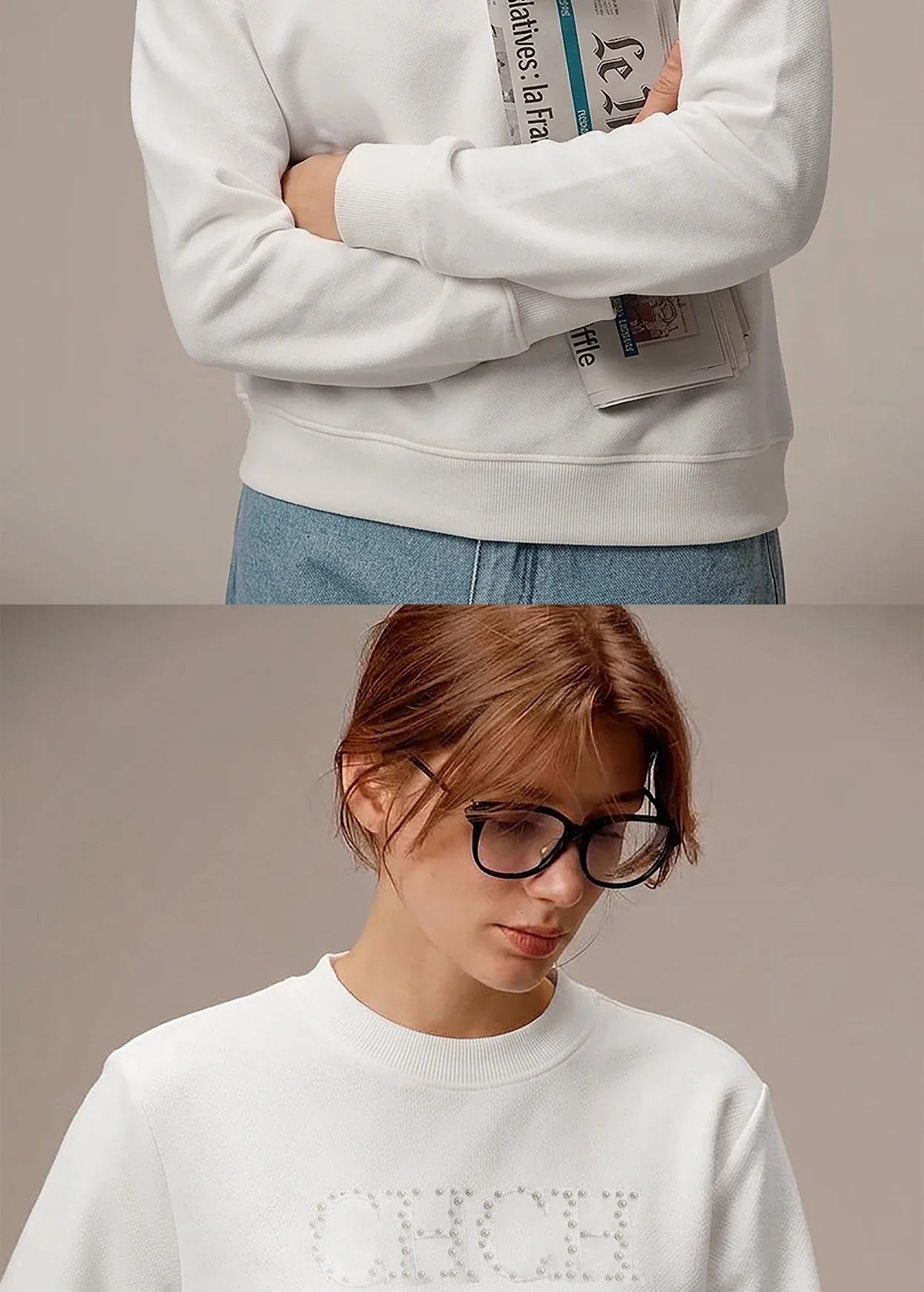 Women's Hoodie 2026 New Simple Pearl Embroidered Top Women's Beige Loose Long Sleeve Hoodie