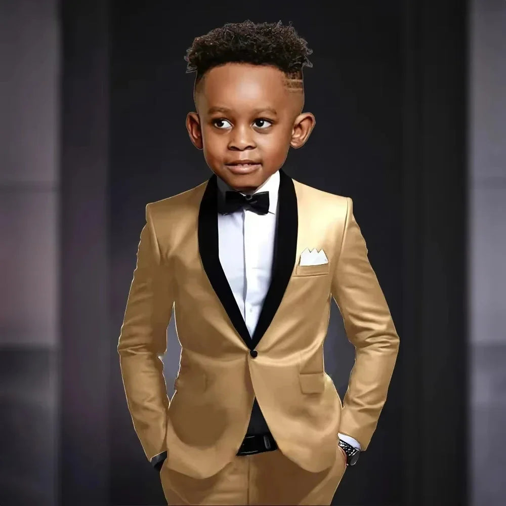 New Kids Suit Set 2 Pieces Jacket Pants Wedding Ring Bearer Outfit,Elegant Shawl Lapel Boys Suits Piano Performance Wear