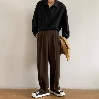 Brown Black Suit Pants Men Slim Fit Fashion Social Mens Dress Pants Korean Casual Straight Pants Mens Office Formal Trousers