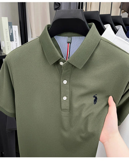 Luxury brand short sleeve men polo shirt summer ice silk breathable high-end pony embroidery design casual business Paul T-shirt
