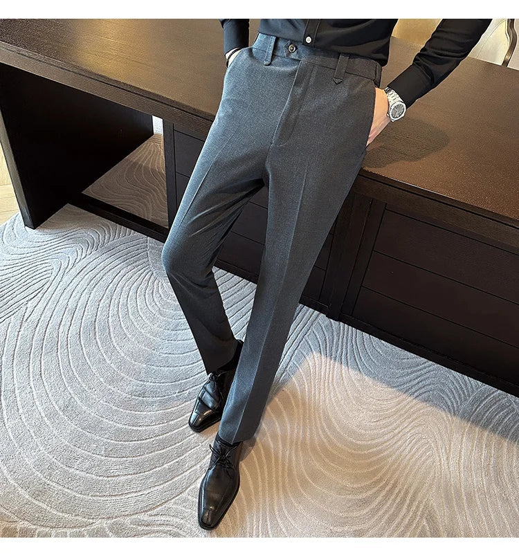 New Men Casual Solid Color Suit Pants Fashion Men Slim Fit Business Social Dress Pants Formal Wedding Social Party Male Trousers