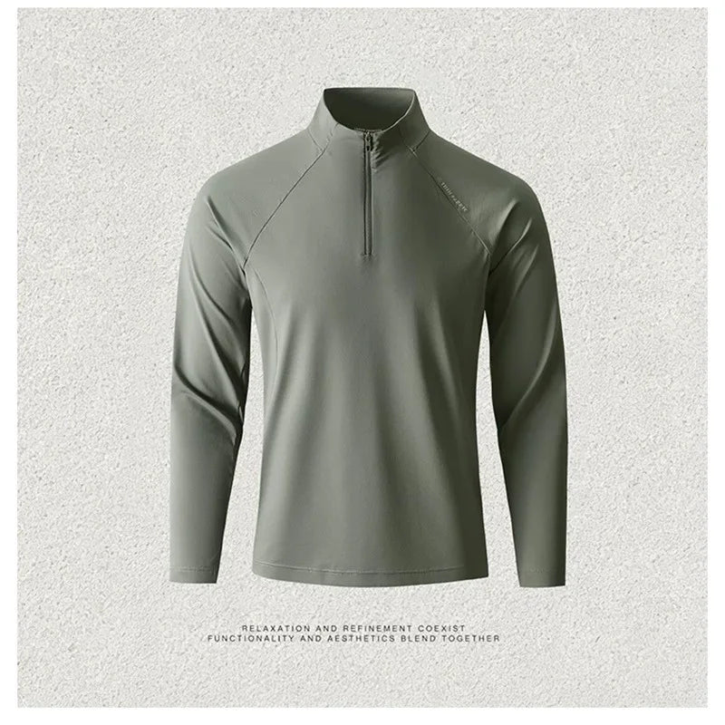 Men's Quick-Dry Half-Zip Long Sleeve T-Shirt – Breathable Four-Way Stretch Athletic Top with UPF50+ Cool Touch for Running & Gym