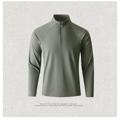 Men's Quick-Dry Half-Zip Long Sleeve T-Shirt – Breathable Four-Way Stretch Athletic Top with UPF50+ Cool Touch for Running & Gym