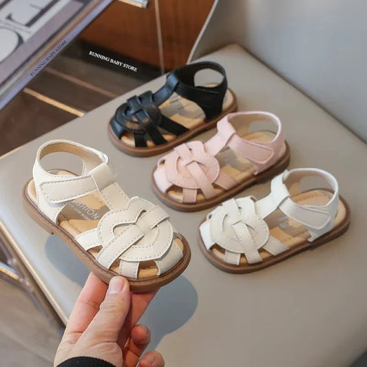 Girls Roman Shoes Children Solid Color Classic Retro Style Student Uniform Shoes Kids Fashion Girl Toes Wrapped Sandals I03284
