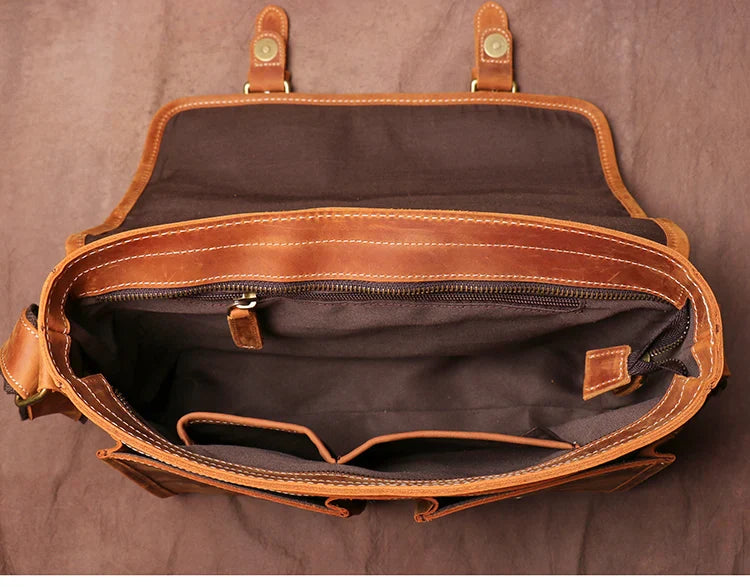 Vintage Crazy Horse Leather Messenger Bag Men's Genuine Luxury Sling Shoulder Bag Office Briefcase Crossbody 12.9 Inch Ipad