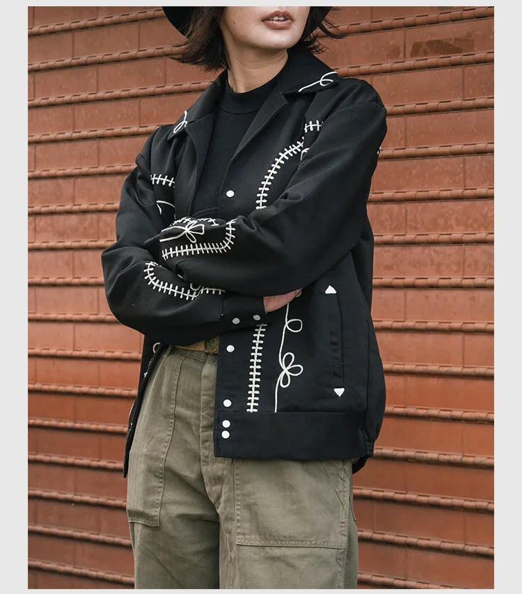 Non Stock Bolero Men's Rockabilly Jacket in Black Vintage-Inspired Western Embroidery Outerwear