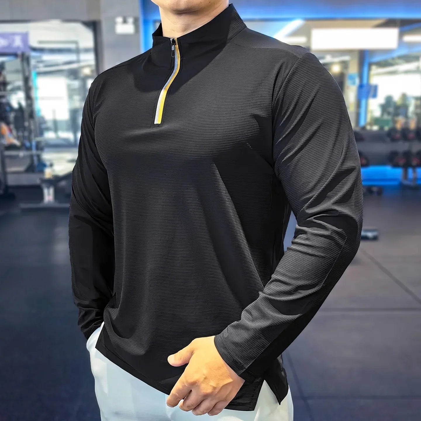 Stand-up Collar Sports Long-sleeved Men Autumn Outdoor Running Gym Fitness Training Clothes Elastic Quick-drying Breathable Top