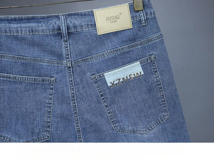 Summer Thin Men's Embroidered Denim Shorts Fashion Stretch Slim Breathable Straight Jeans Personality Bermuda Short Pants Male