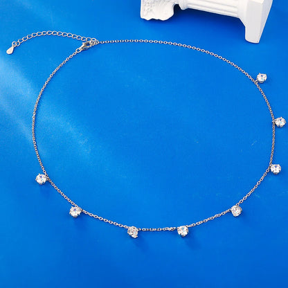 8 Stone Round Cut Real Moissanite Necklace for Women Floating Tiny Diamonds Neck Chain S925 Silver 18K Gold Plated Jewelry Gift