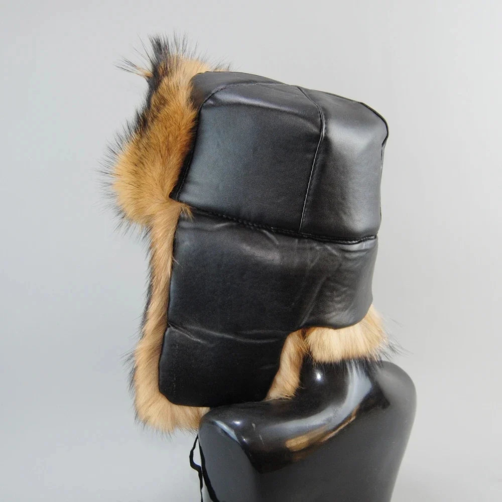 Winter Outdoor Windproof Ski Caps Warm Bomber Hat For Men Real Dog Fur Russian Leather Hat Ushanka Thick Warm Cap With Ear Flaps