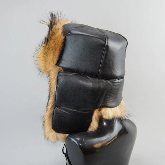 Winter Outdoor Windproof Ski Caps Warm Bomber Hat For Men Real Dog Fur Russian Leather Hat Ushanka Thick Warm Cap With Ear Flaps