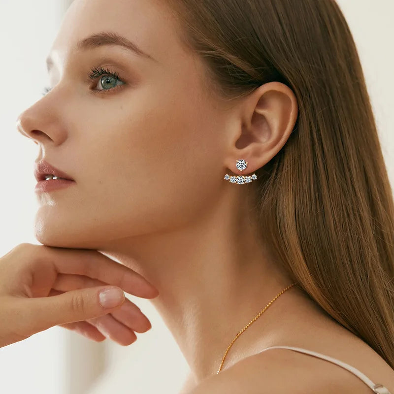 2 in 1 Full 5mm D Color Moissanite Stud Earrings for Women S925 Silver 2cttw All Diamond Earring Pierced Ear Fine Jewelry