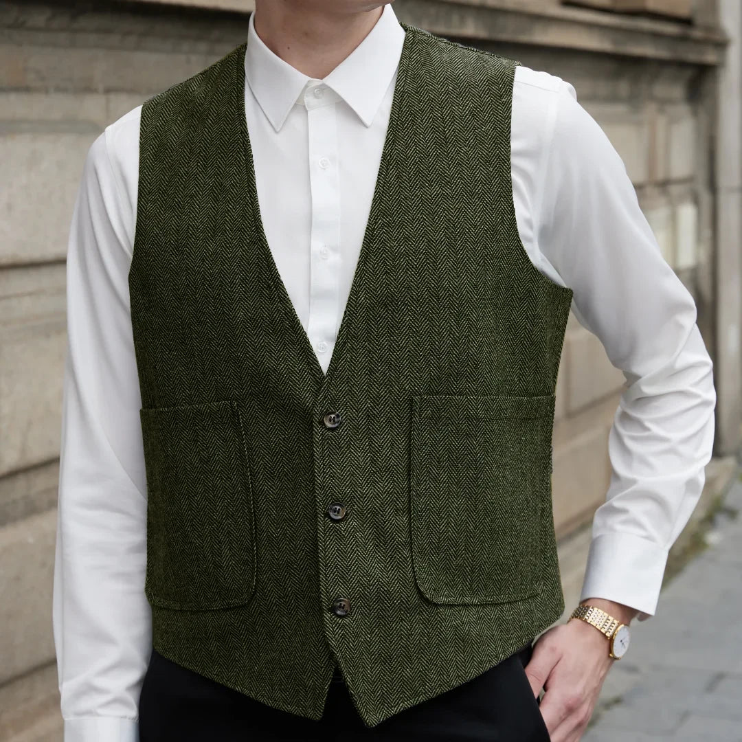 Men Vest Gray Herringbone V Neck Single Button Waistcoat For Wedding Prom Business Casual Formal Daily Office Work Men Suit Vest