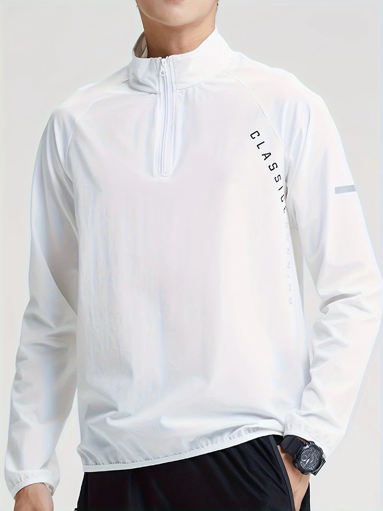 Men's sports long sleeved half zip top, quick drying running T-shirt, sports training jacket, breathable elastic fabric, mo