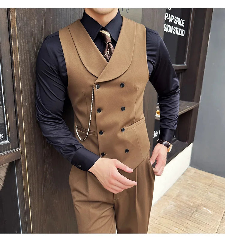 (1 Pcs Vest）2024 Latest Style Design Double Breasted Men Suit Vests Formal Groom Wedding Social Slim Fit Sleeveless Vest Coats