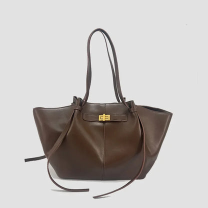 2026 New Large Capacity Trapeze Women Shoulder Bags Designer Metal Lock Handbags High-Quality Pu Leather Big Tote Commute Bag