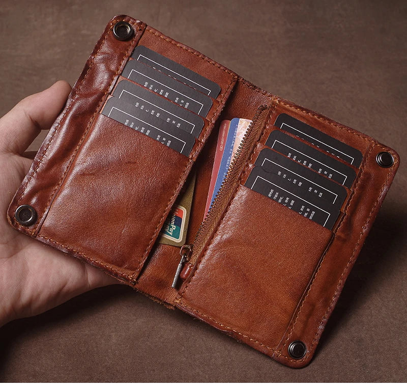 Luxury Brand Men's Genuine Leather Wallet High Quality Vintage Bifold Money Clip Credit Card Holder with Zipper Coin Pocket