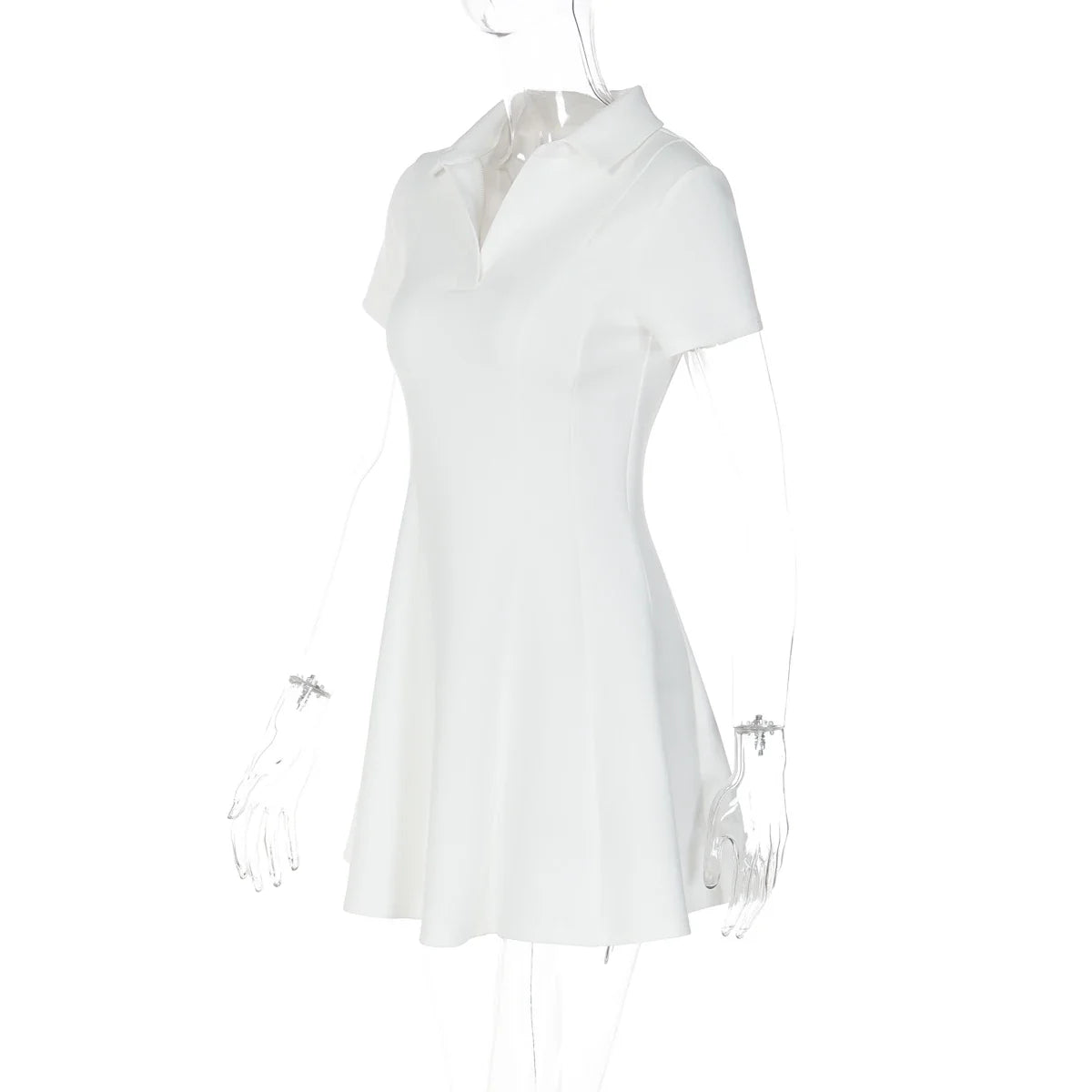 Turn-Down Collar Short Sleeve Slim Fit Mini Dress Women'S Solid Sexy Elegant Dress Birthday Party Vacation Summer Outfit