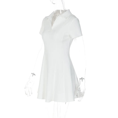 Turn-Down Collar Short Sleeve Slim Fit Mini Dress Women'S Solid Sexy Elegant Dress Birthday Party Vacation Summer Outfit
