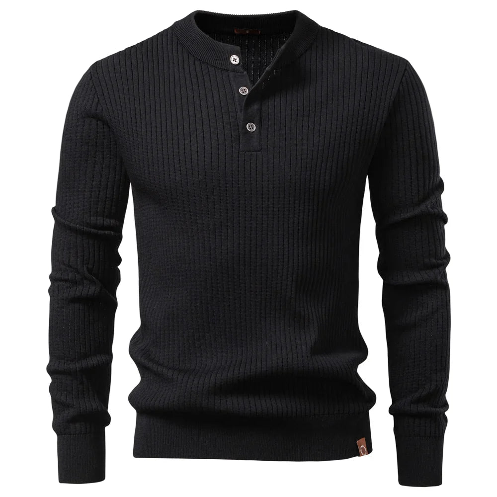 Men's Long Sleeve T-shirt Fall Winter Fashion Knit Slim Fit Polo Sweater Riibed Henry Collar Sweatershirt for Man