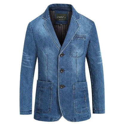 Blazer Men's Fashion Gentleman Business Retro Versatile Trendy Wedding Professional Casual Solid-color Host Cotton Denim Blazer