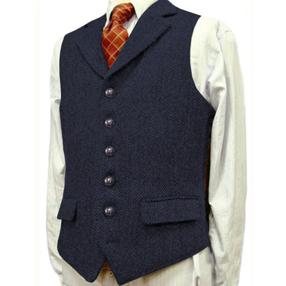 Men Vest Brown With Lapel Boutique Herringbone Single Button Fit Waistcoat Casual Formal Business Wedding Daily Men Suit Vest