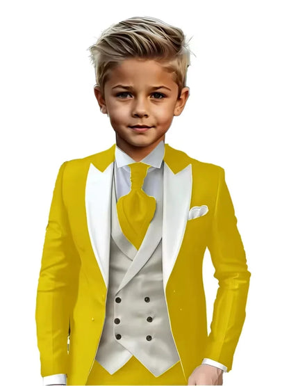 Handsome Kids Suit Set 3 Pieces Banquet Party Wear High Quality Boys Peak Lapel Suit Wedding Ring Bearer Outfit Plus Size Tuxed