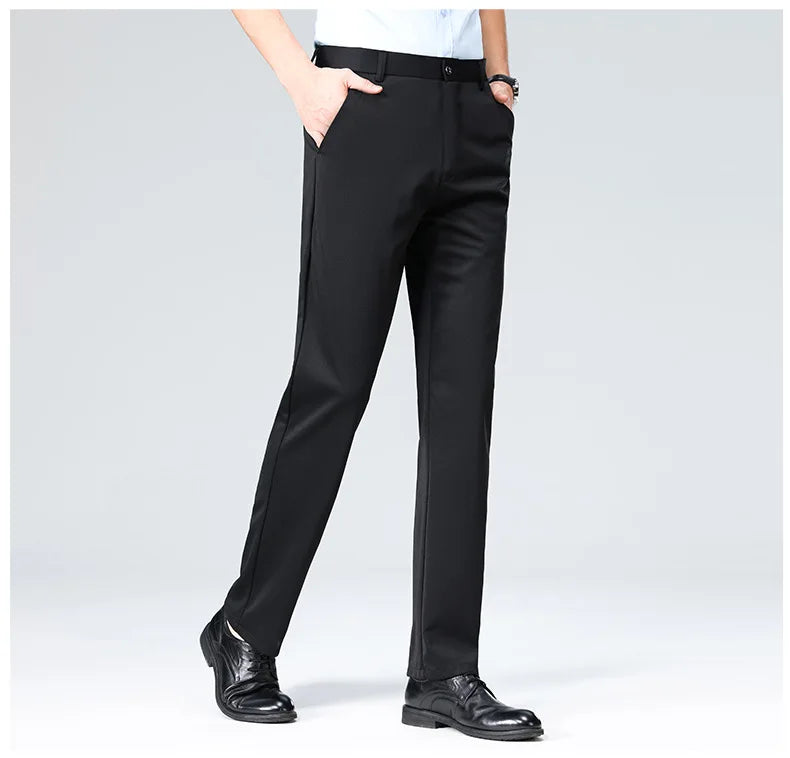Men's Summer Dresses Long Pants Slim Fit Business Pants Lightweight Ice Silk Office Pants, Wrinkle Resistant and Elastic