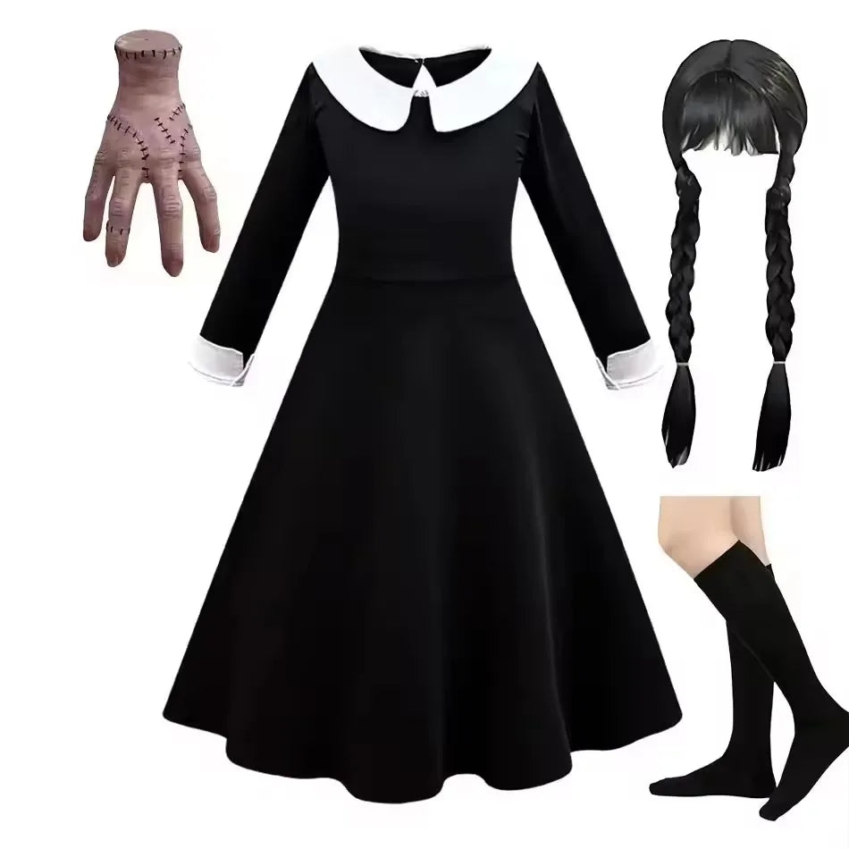 Vinagte Gothic Black Dress Girls Role Playing Costume Toddler Halloween Cosplay Apparel