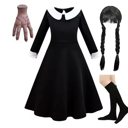 Vinagte Gothic Black Dress Girls Role Playing Costume Toddler Halloween Cosplay Apparel