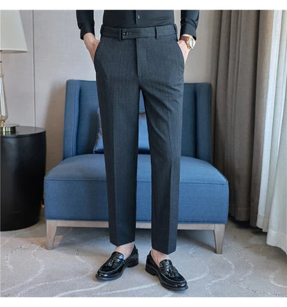 High Qualitys Wool Elastic Waist Striped Suit Pants Autumn Winter Thickening Men Business Slim Fit Social Casual Trousers Hommes