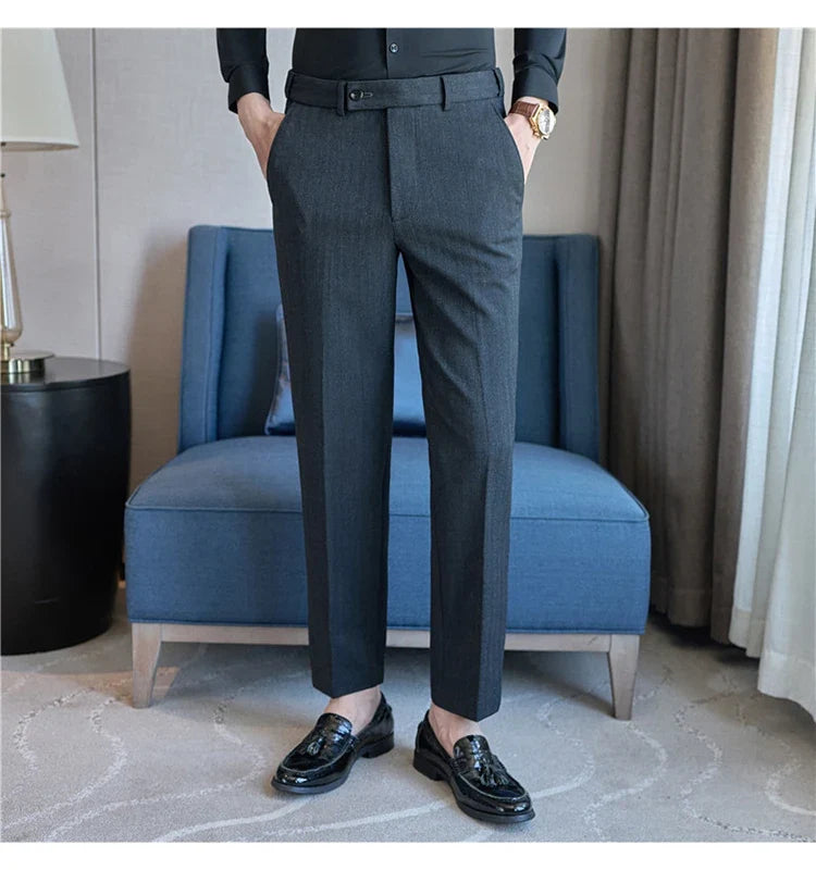 Autumn Winter New Thickened Wool Striped Suit Pants Men's High Qualitys Elastic Waist Slim Fit Business Casual Trousers 38-29