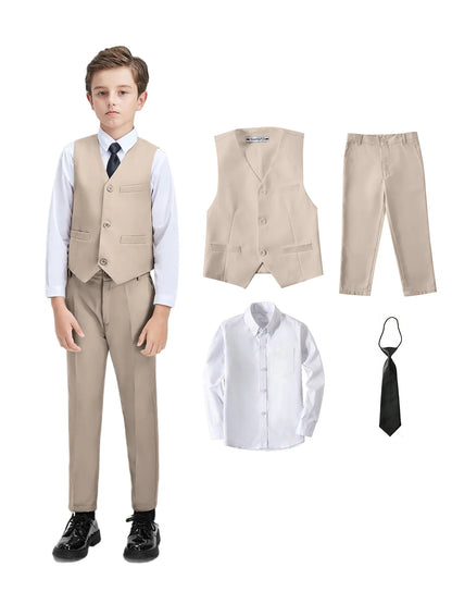 Boys Suit 4-piece Vest Pants Shirt Tie Random Casual Fashion Outdoor Activities Competition Family Party Birthday Gift