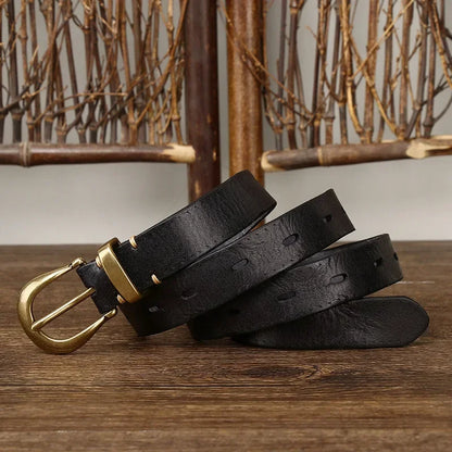 2.3CM Pure Cowhide High Quality Genuine Leather Belts for Women Copper Buckle Fancy Vintage Ladies Thin Belt Jeans Cowboy Cintos
