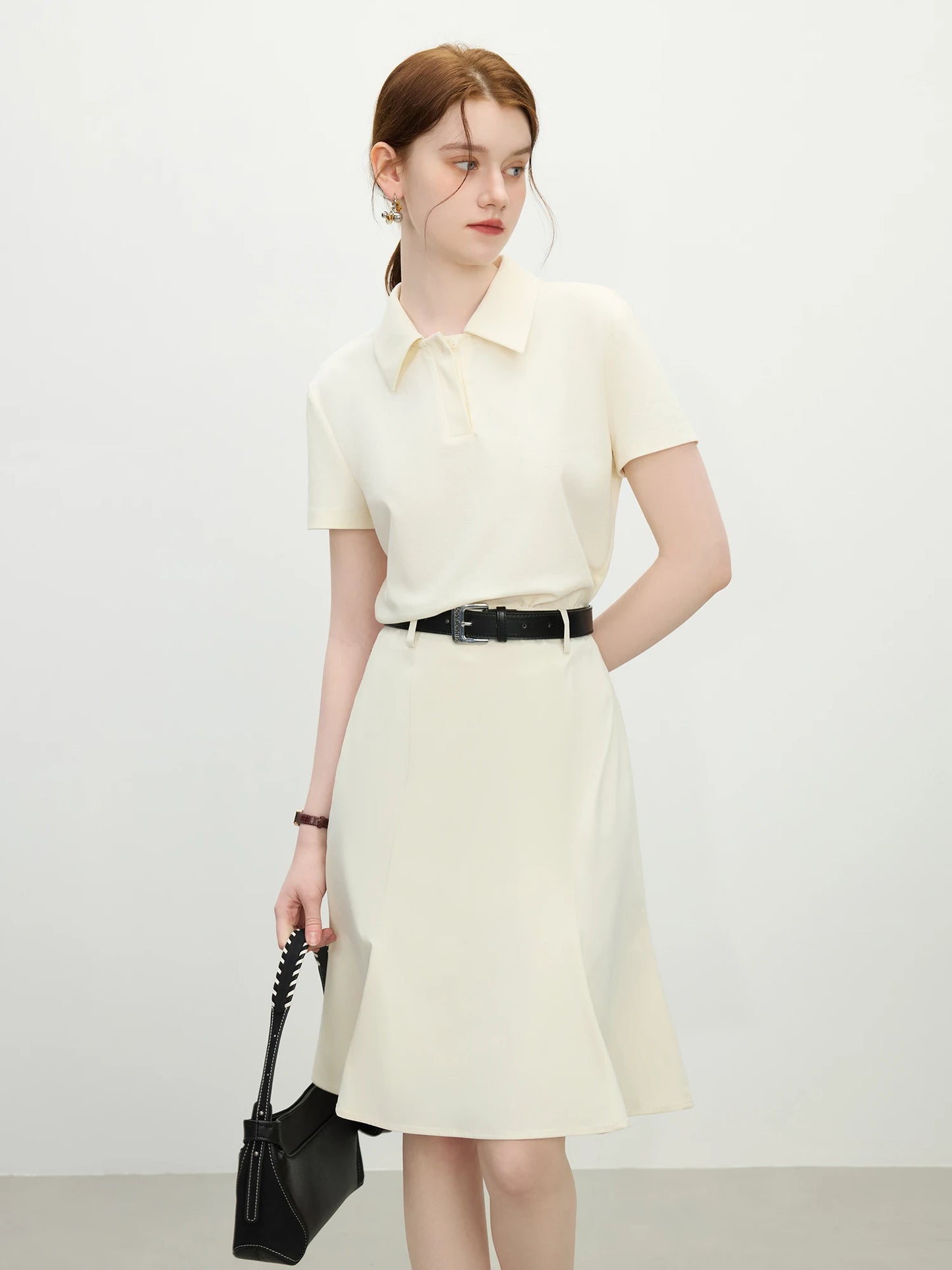 White Mermaid A-Line Skirt 2025 Summer High-Waisted Office Evening Chiffon Tailored Elegance Casual Loose Skirts 25FS12166