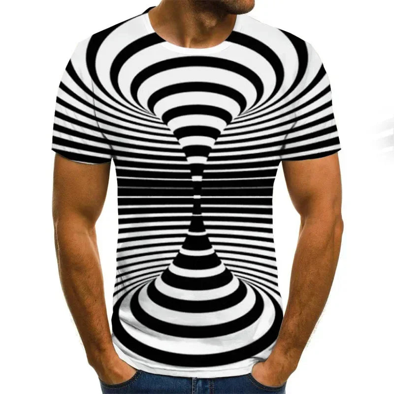 Men's 3D printed T-shirt, oversized loose fitting clothing for men, retro fashionable short sleeved top, fun and affordable roun