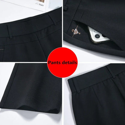 Black Women's High Waist Stretch Suit Pants, Fashion Slim Trousers, Purple Green Brown Pantalones, Asian Size M-6XL