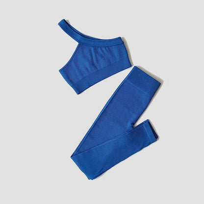 Women Yoga Set Gym Clothing Tracksuit Long Sleeve Crop Top One Shoulder Bra High Waist Seamless Leggings Fitness Sports Suits