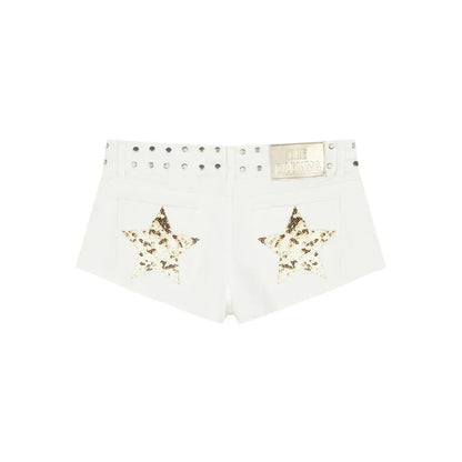 Y2K Low Waist Denim Shorts Women European American Casual Contrasting Loose Fashionable Back Sequin Star Print Hot Pants