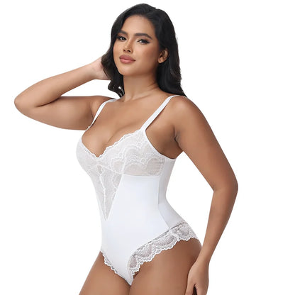 Womens Deep V Neck Bodysuit Sexy Lace Body Shaper Shapewear Slimming Thong Tummy Control Corset Breathable Brief Soft Underwear