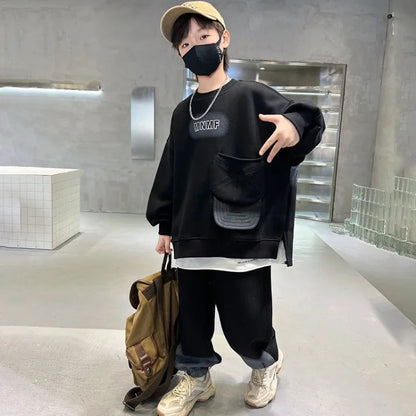 Sweatshirt Set Korean Children's Clothes 2025 Boy Clothing 7 12 Years Top Bottom Child Autumn Winter Year Old Kids Junior Boys'