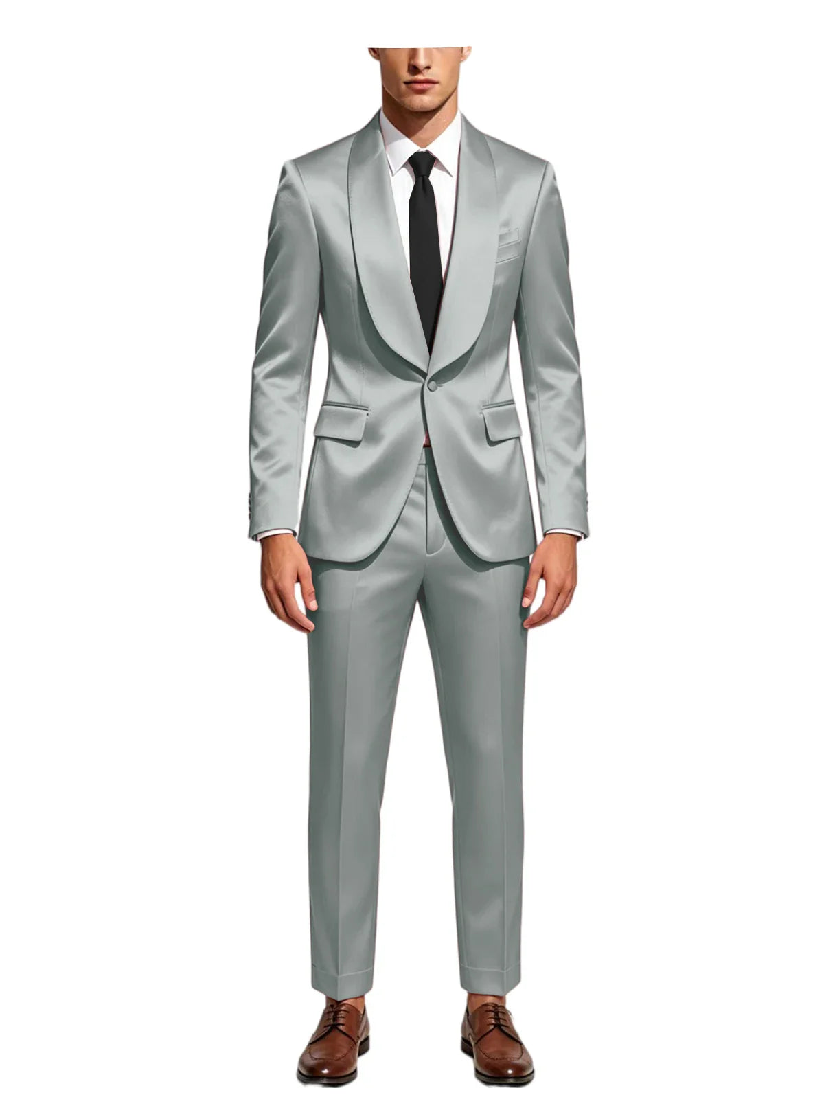 Luxury Men's Satin Tuxedo Suit Shawl Lapel Slim Fit 2-Piece Blazer & Pants Set Formal Business Casual Jacket Coat for Wedding